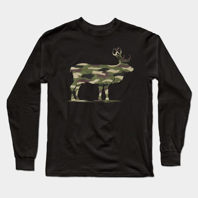 Reindeer in Camouflage Color Hunting On Christmas Long Sleeve T-Shirt by SinBle